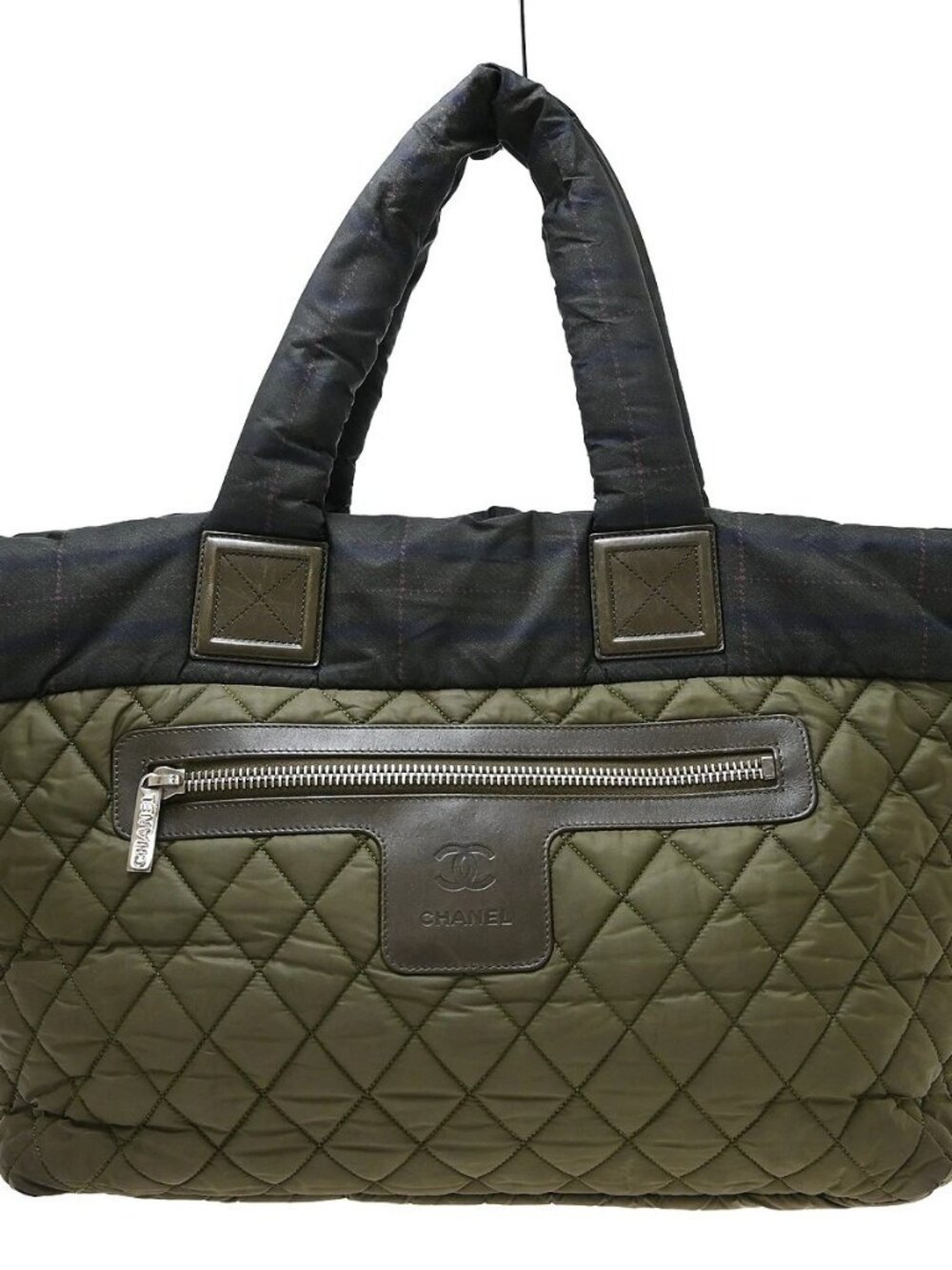 Best07 Chanel Khaki Nylon Calfskin Coco Cocoon Tote Bag KQ01561